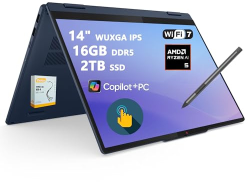 Lenovo IdeaPad Flex 5 2-in-1 Laptop | 14 WUXGA IPS Touch | AMD Ryzen AI 5 340 (Up to 50 Tops) | 16GB DDR5 2TB SSD | Copilot+ PC for Creator Designer Business Professional Win11 w/DLCA Accessory