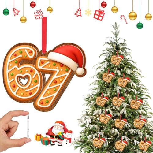 67 Christmas Decoration, Funny Six Seven Acrylic Holiday Decorations,Six Seven Christmas Ornament, Meme Gift for Christmas Tree Home Decor, Wall Door Window (Brown)