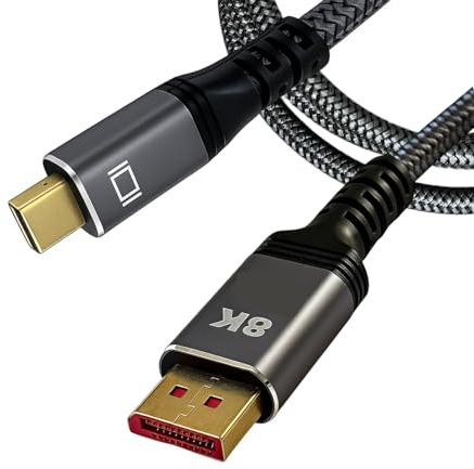 JinRuiCPeng Câble Mini DisplayPort vers DisplayPort 1.4 2 m, 8K 60Hz 4K 144Hz Mini DP vers DP Bidirectionnel, Câble Vidéo Haute Vitesse Nylon Tressé pour PC, Écran Gaming