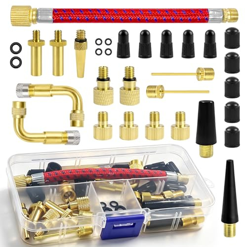 Juego de 32 piezas de Adaptadores de Válvula para Bicicleta con Caja (Gold)