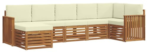 vidaXL Sofagarnituren 7 pcs Natur und Creme Massivholz Akazie, Moderner Garten-Sofa, Robustes Lounge-Set, stylische Möbel für gemütliches Terrassen-Sitzen