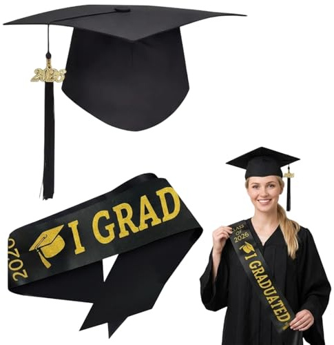 KbouZgxa 2 Stück Graduation Hat, Bachelor Hut mit Schulterband, Abschluss Hut für Universitätsfeiern, Doktorhut Promotion, Absolventenhut mit verstellbarem Design, 23 cm Deckel 80 cm Schulterband