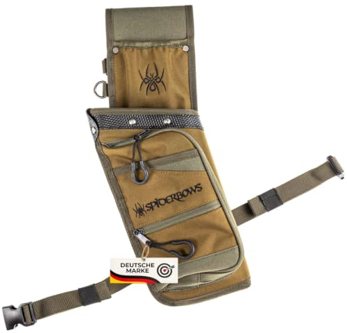SPIDERBOWS Ranger Fieldköcher aus Nylon mit 3-facher Pfeiltrennung | Zubehörtasche, Oberschenkelfixierung und Gürtel, beidhändig nutzbarer Bogensport Köcher für Parcours und Training