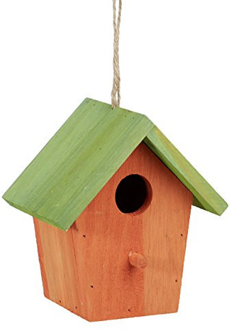 Relaxdays Casa per uccelli colorata legno piccola casetta decorazione primaverile HLP: 16 x 15 x 11 cm arancio/verde