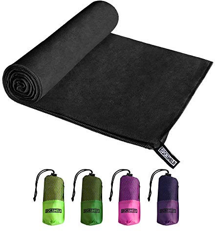 Sportheld® MIKRO-Faser Sport Hand-Tuch | Schwarz | 40 x 80cm | Klein | Micro-Faser - leicht, saugfähig | inklusive Tragetasche
