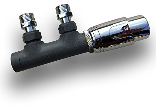 Anschlussarmatur Eck Anthrazit Hahnblock mit Thermostat Anthrazit/Chrom für Badheizkörper Heizkörper Mittelanschluss (Anthrazit)