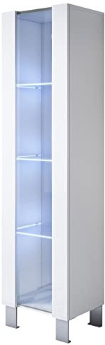 MB Muebles Bonitos | Vitrine Meuble de Rangement Luke V5 | Largeur 40 x Hauteur 177 x Profundeur 29 cm | avec LED | Meuble en Mélamine Brilliant | Modèle avec Pieds en Aluminium 12cm | Couleur Blanc