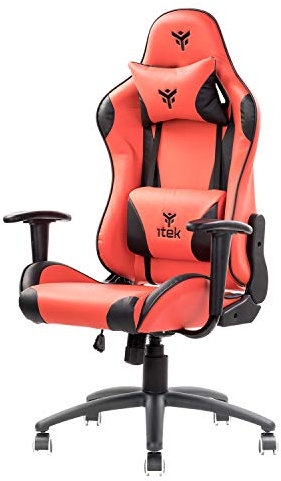 ITEK PLAYCOM PM20 Sedia Gaming ergon. Rossa, schienale reclinabile, braccioli e poggiatesta regolabili, sup. lombare, comfort e design, ideale come sedia ufficio, sedia per studio o poltrona per gamer