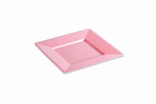 12 Assiettes carrées 24 cm rose pastel réutilisables
