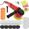 tectake 403389 Exzenter Poliermaschine + Set 15, mit GS-Zertifikat, 6 verstellbare Rotationsstufen und Softstart, Leerlaufdrehzahl 2200 – 6300 U/min, 150-mm Polierteller und Zubehör