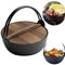 Uniquel Sukiyaki Pot, Poele Fonte Naturelle Cocotte en Fonte Wok Induction Appareil Fondue Chinoise avec Couvercle en Bois pour Cuisine Bibimbap Porridge Soupe Nouilles, 4 Tailles27cm