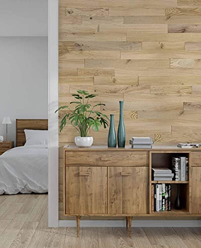 wodewa Wandverkleidung Holz 3D Optik Eiche Rustikal 1m² Wandpaneele Moderne Holzverkleidung Holzwand Wohnzimmer Küche Schlafzimmer strukturiert Natur