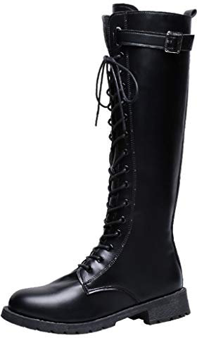 Xmiral Stivali Donna Moda Inverno Fibbia per Cintura Cerniera a Tubo Lungo con Tacco Alto in Puro Colore (42,Nero)