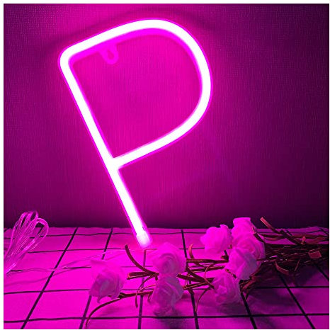 ENUOLI Neon Letter P Bright Neon Pink Lighting up Words Neon Sign Alphabet Letter Sign Battery/USB Powered LED Marquee Word Neon Lamps Party Accessories LED Wall Sign for Birthday Wedding Bedroom (P)