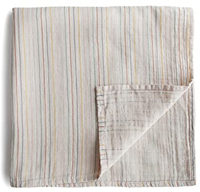 mushie Musselin Baby Wickeldecke | 100% Bio-Baumwolle | Sichere, Hochwertige & Langlebige Erstausstattung für Kleinkinder Kinder Jungs & Mädchen (Retro Stripes)