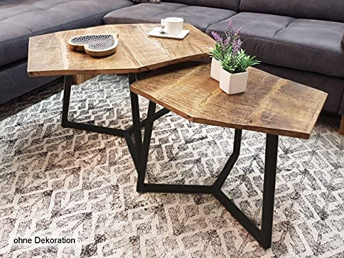 kreatives Wohnen Couchtisch Set 2 Stück Wohnzimmer Tisch Satztisch Paris Metall-Gestell weiß schwarz matt-Tabacco, Holz, Extra breit