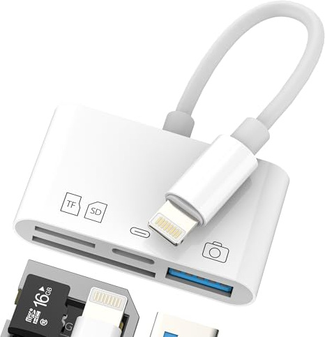 Lettore Schede SD Lightning(4 in 1)Ricarica Adattatore per Apple USB 3.0 OTG per iPhone 14 13 Pro Max Card Reader Micro SD Cavetto Memoria Scheda TF Fotocamera per iPad Trasferire Chiavetta Connettore