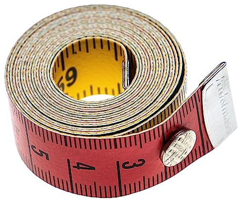 vhbw Schneidermaßband mit Druckknopf | Metermaß, 150 cm, 4-farbig, cm + inch Skala, flexibel