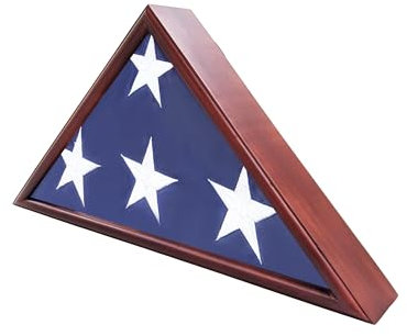 ARRAWIS Grabflaggen-Vitrine, passend für 150 x 240 cm große Flagge, dünne untere Kante, Militärflaggenbox mit Glasfront für amerikanische Veteranen-Flagge, Holz-Schattenbox (Kirsche)