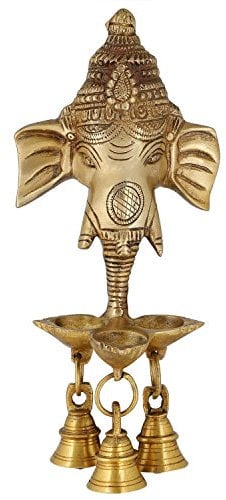 Zap Impex Ganesha Wandbehang Diya mit Glocken für Heimdekoration, Messing-Hänge-Diya-Öllampe