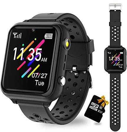 Retysaz Smartwatch Kinder, Spiele, Telefon für Mädchen und Jungen (Schwarz)