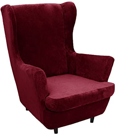 Ohrensessel Überzug Samt 2-Teilig, Sessel-Überwürfe Bezug, Elastisch Schonbezüge, Stretch Tiger Stuhlbezug Mit Armlehne Hohe Rückenlehne, Wine Red
