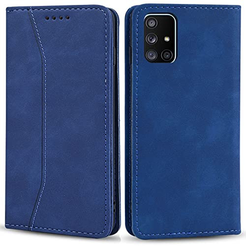 OKZone Kompatibel mit Samsung Galaxy A71 4G Hülle, Magnet Leder Tasche Handyhülle, Kartenfächer Schutzhülle, [Premium PU Leder] Flip Klappbare Stoßfeste Magnetische Standfunktion (Blau)