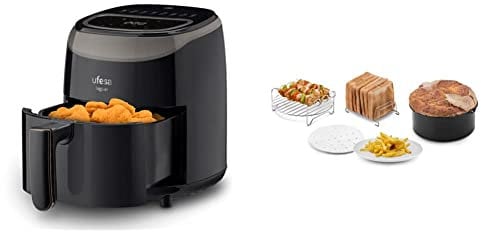 Ufesa Jaguar Friggitrice ad Aria Digitale Senza Olio da 3,5 L, 8 programmi preinstallati, 1200 W, Timerr, Temperatura da 80ºC a 200ºC+ Ufesa Pack 4 Accessori per Friggitrice ad Aria senza Olio