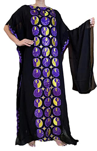 Vsadsau Muslimisches Abaya-Kleid für Damen, afrikanisches Gebet, Kaftan-Kleid mit Hijab-Blumen-Pailletten-Stickerei, Ramadan-Bademantel, Schwarz 4, Einheitsgröße