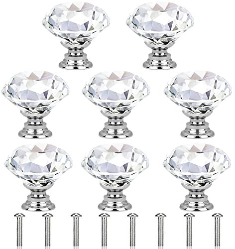 Ouligay 8Pcs Crystal Door Knobs Glass Drawer knobs Crystal Drawer Handles 30mm Diamond Shaped Drawer Pull Handle Clear Cabinet Knobs with Screws for cupboards Cabinet Dresser Kitchen