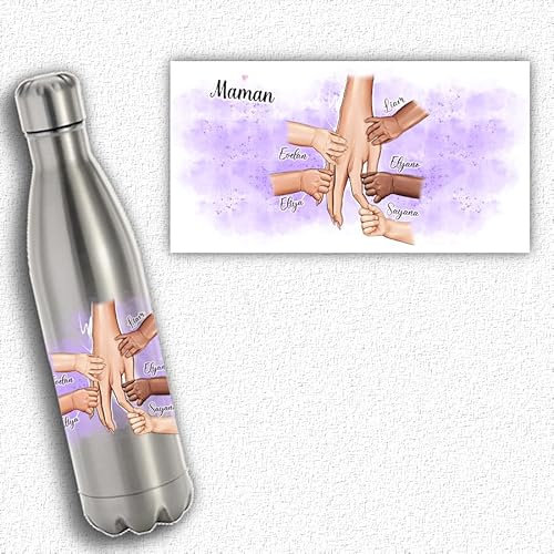 Bouteille isotherme maman personnalisable avec mains - Cadeau original - Fête des mères (Maman)