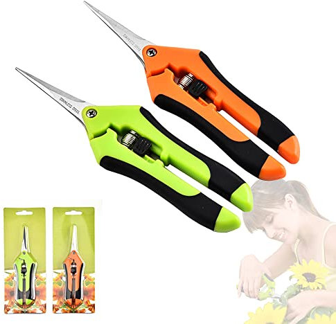 CIOUYAOS 2pcs Pruning Shears, Straight Tip Garden Secateurs, Stainless Gardening Trimming Scissors, Steel Hand Pruners Snips Clippers for Florist Flower Harvesting Fruits Vegetables Plants
