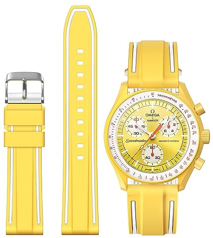 Stanchev Armband für Omega x Swatch MoonSwatch/Rolex Uhr/SEIKO Uhr 20 mm, Schnellverschluss Omega X Swatch Moonswatch Speedmaster Uhr Ersatz Silikonband (Gelb)