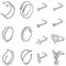 Rajnard 16PCS 316L Chirurgenstahl Nasenring Ohrstecker 20G Silber L-Form Nasenschraube Nasenbügel Ringe für Frauen Mädchen Edelstahl Nasenloch Piercing Schmuck