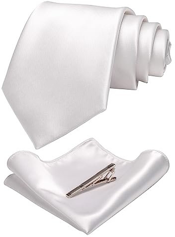 JEMYGINS Klassisch Formal Elegant Herren Seidenkrawatte Set-Krawatte & Einstecktuch Sets Weiss