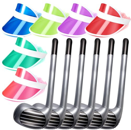 Hicarer Golf Accessories Include 6 Pcs Golf Inflatable Club 76 cm Stick with 6 Pcs Assorted Colors Sun Visors Hat for Sport Lovers Men Women Kids Gifts Supplies