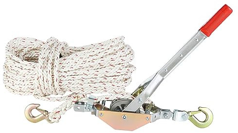 VEVOR Cabrestante de Trinquete Manual Tracción Fuerte 3/4 T Tensor de Tracción Carga 0,75 T Cuerda de 30,48 m con 2 Ganchos Herramienta de Tracción para Mover Barcos, Artículos, Transportar Troncos