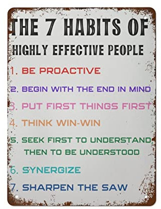 7 Habits Of Highly Effective People, Poster in Rot und Schwarz, Vintage-Metallschild für Zuhause, Cafés, Geschäft, Pubs, Büro, Club, Schild, Geschenktafel, Blechschild, Wanddekoration, 14 x 20,3 cm