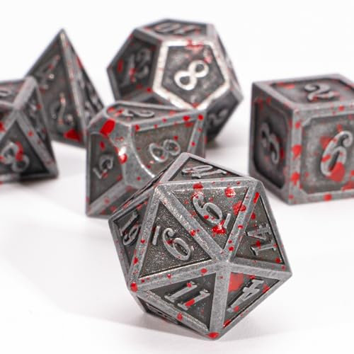 HNCCESG Metal DND Dice Set,D&D Würfel Set Metall Polyhedral Würfel Dice of 7Pcs,with Dice Bag Dungeons and Dragons Gift TTRPG (AntiqueBlood)