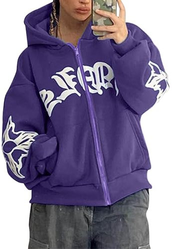 Didadihu Zip Hoodie Y2K - Herren Damen Vintage Hoodie Y2K Oversize Zip Up Pullover Unisex Baggy Zipper Streetwear Review Mit Print