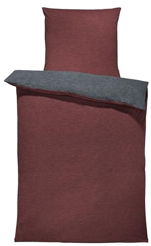 one-home Winter Bettwäsche Biber Meliert Baumwolle Flanell Kuschelig Flauschig Warme Weiche Melange Modern, Größe:2 teilig 135x200 cm, Farbe:Bordeaux/anthrazit