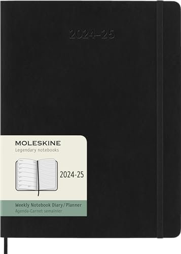 Moleskine Wochenplaner 2024-2025, WochenAgenda 18 Monate 2025 mit Platz für Notizen, mit weicher Abdeckung und elastischem Verschluss, XL Format 19 x 25 cm, Farbe Schwarz