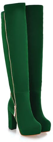 Stivali Invernali Sopra Il Ginocchio Da Donna Boots Vintage Con Gamba Lunga E Tacco Largo Stivali Da Cavaliere In Calda Pelle Scamosciata Tacchi Alti Con Plateau for Esterni, Feste ( Color : Green , S