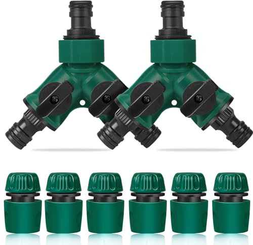 Distributore acqua a 2 vie, 2 pezzi 3/4 pollici, distributore d'acqua a 2 vie, con valvola, 6 connettori per tubi da 1/2 pollici, adatto per paesaggistica, giardinaggio, coltivazione di fiori,