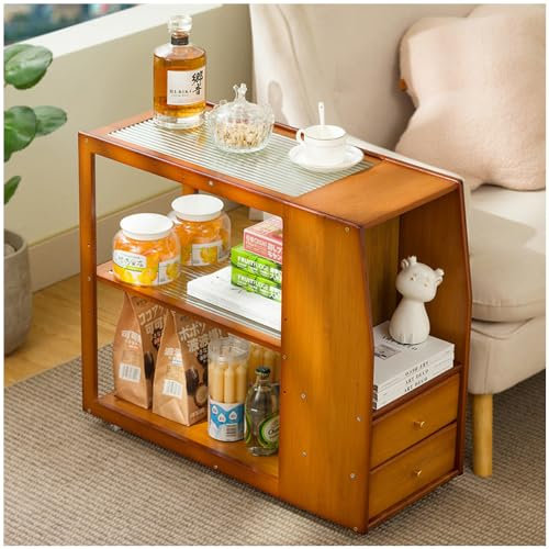 SINBINTA Schmaler Nachttisch mit 2 Schubladen, Sofa-Beistelltisch, schlanker Nachttisch, Aufbewahrungs-Organizer mit Rollen, platzsparender Schrank, Nachttisch für Wohnzimmer, Schlafzimmer (braun)