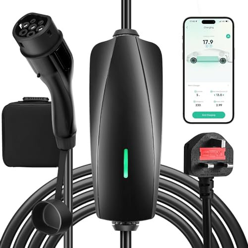 EV Charger APP Control 6M, 6-13A Adjustable Current, 0-48 Hours Delayed Timer, 3.3kW EV Charger Cable Type 2 to 3 Pin Plug, IP65 Waterproof Electric Car Charger for EVs and PHEVs