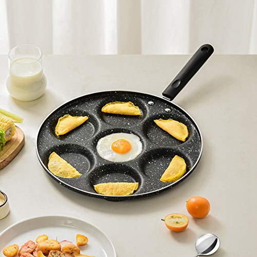7 Holes Frying Pan Non Stick Aluminum Burger Cookware Kitchen Handle, Easy Heat-Resistant Safe Use for Home, Hotel, Gas Stove, Electric Ceramic