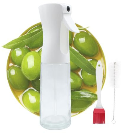 SHUNCHG 200ml Pulverizador Aceite Spray con Cepillo Atomizado Vidrio Botella Pulverizadora de Aceite Rellenable Fino Botellas para Aceite de Oliva para Hornear BBQ Cocinar Ensaladas