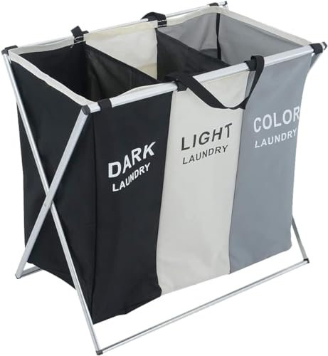 Youyijia Wäschekorb mit 3 Fächer schmal 155L Wäschesack - Wäschesortierer Wäschebox Wäschetonne Wäschesammler, faltbar Wäschetruhe Waschekorbsammler laundry baskets