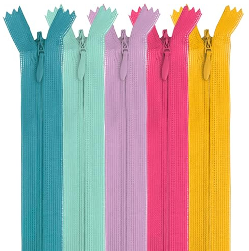 MARARDI [Pack 5] Cerniere Invisibili [Multicolore] Nylon [12 cm] Chiusure Lampo per Cucito e Artigianato per Stoffa Vestiti Borse per Cucire a Macchina Tessuto di Cotone con Chiusura in Metallo